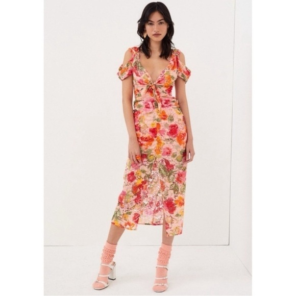 For Love And Lemons Dresses & Skirts - NWT For Love and Lemons Beth Midi Floral Lace Dress in Pink